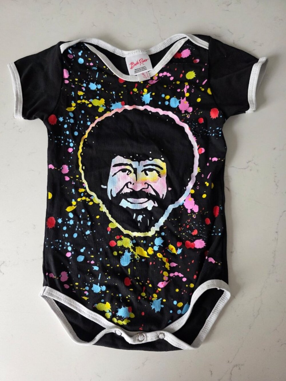 Bob Ross Baby Onesie Size 6-12 months Paint Splatter Print So Cute!
